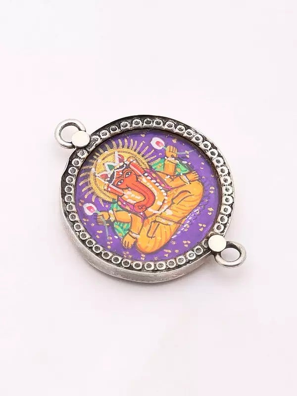 Exotic India Round Shape Hand Painted Four-Armed Lord Ganesha Pendant 