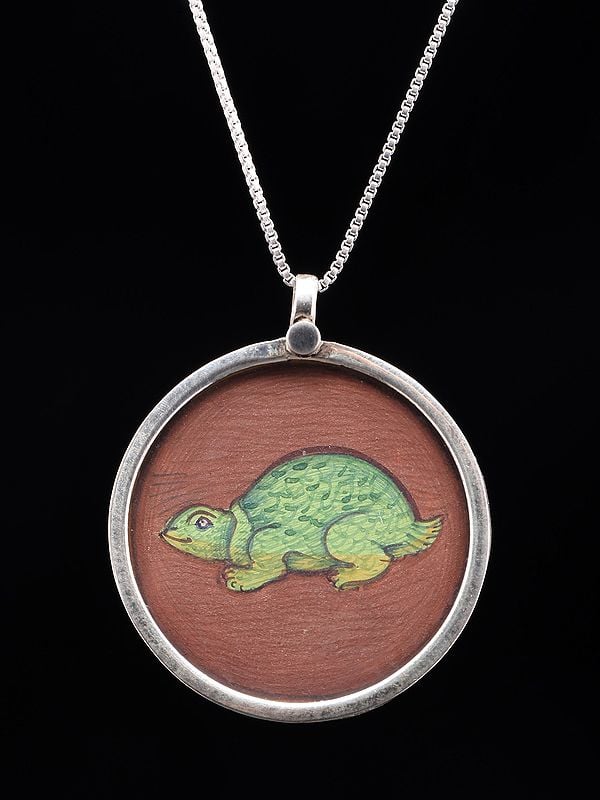 Exotic India Round Shape Hand-Painted Tortoise Pendant 