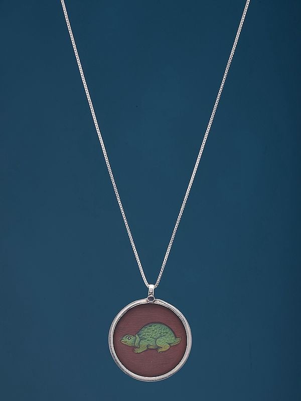 Exotic India Round Shape Hand-Painted Tortoise Pendant 