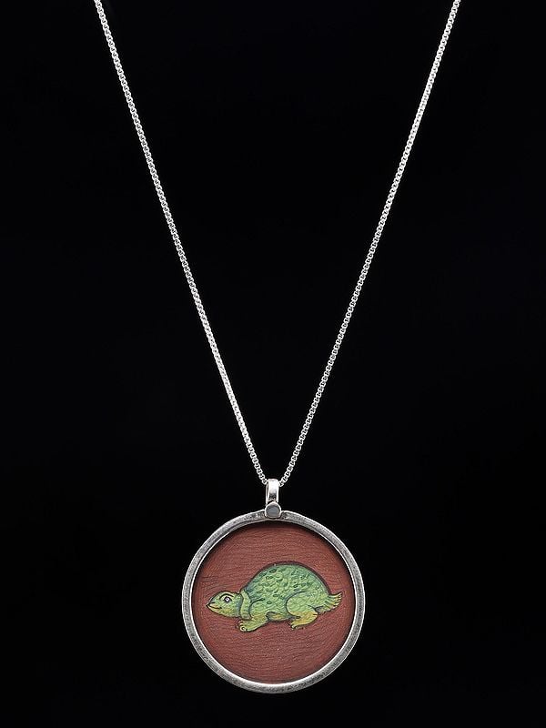 exotic india Round Shape Hand-Painted Tortoise Pendant