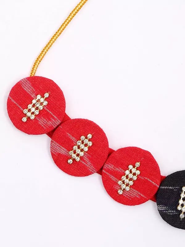 Exotic India Round Shape Handloom Sambalpuri Fabric Choker And Earrings Set 