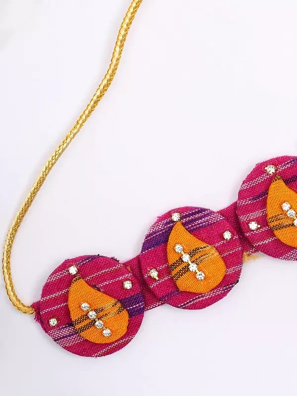 Exotic India Round Shape Handloom Sambalpuri Fabric Choker Set With Earrings 