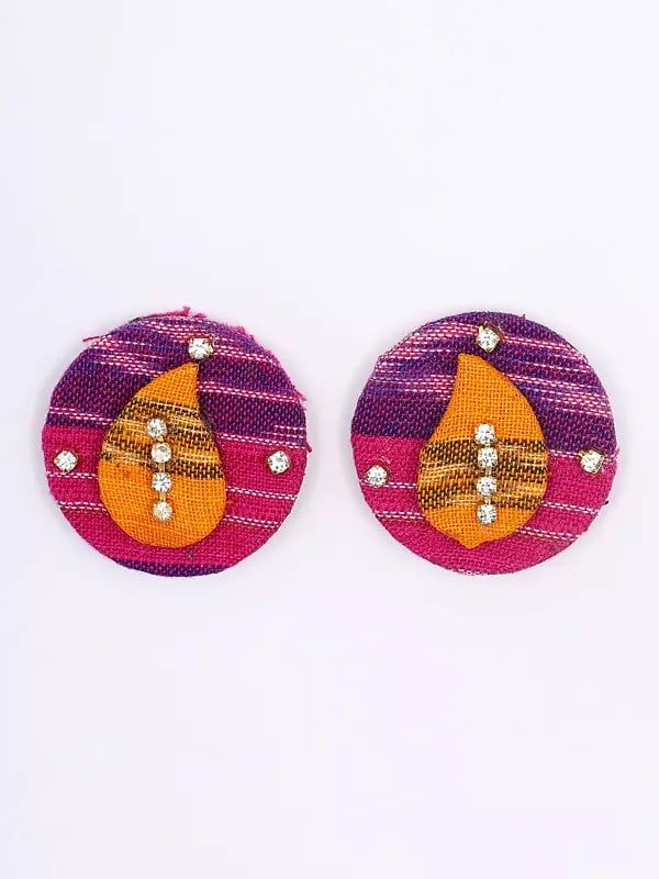 Exotic India Round Shape Handloom Sambalpuri Fabric Choker Set With Earrings 