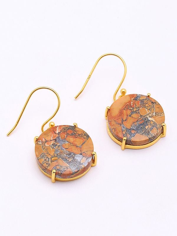 Exotic India Round Shape Maligano Jasper Hook Earrings
