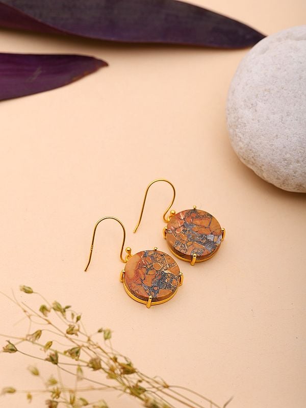 Exotic India Round Shape Maligano Jasper Hook Earrings