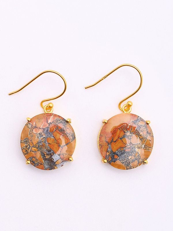 exotic india Round Shape Maligano Jasper Hook Earrings 