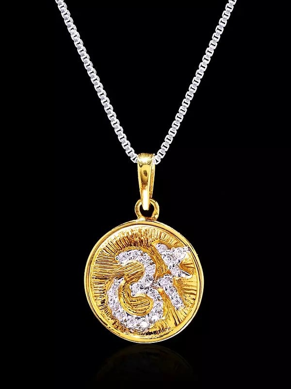 Exotic India Round Shape OM (AUM) Pendant With Cubic Zirconia 