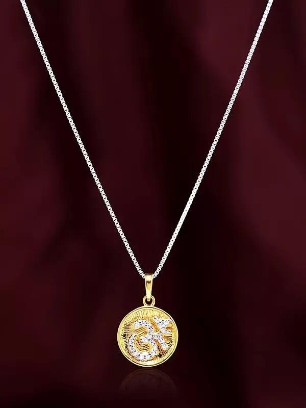 Exotic India Round Shape OM (AUM) Pendant With Cubic Zirconia 