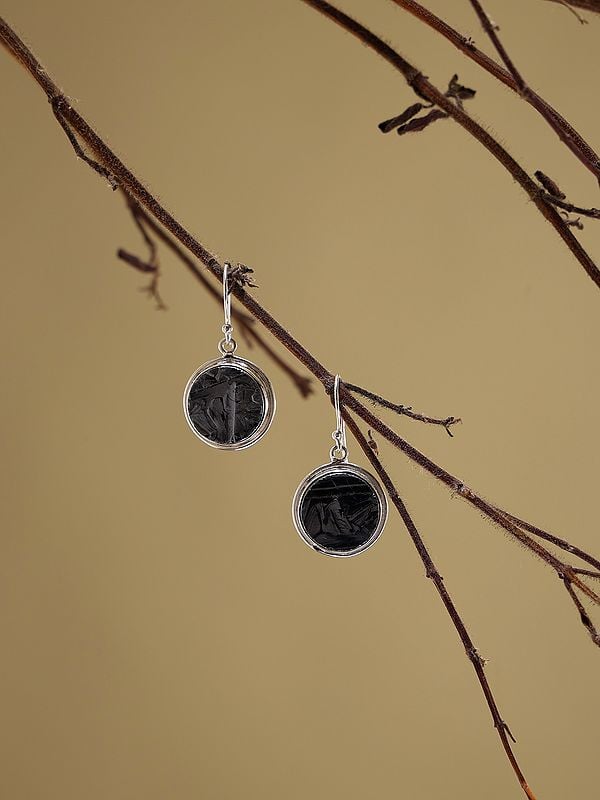 Exotic India Round Shape Silicon Pyrite Hook Earrings 