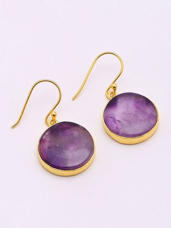 Exotic India Round Shape Star Amethyst Hook Earrings 