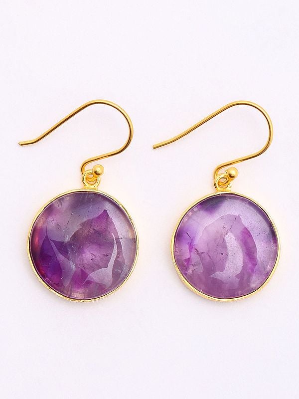 Exotic India Round Shape Star Amethyst Hook Earrings 