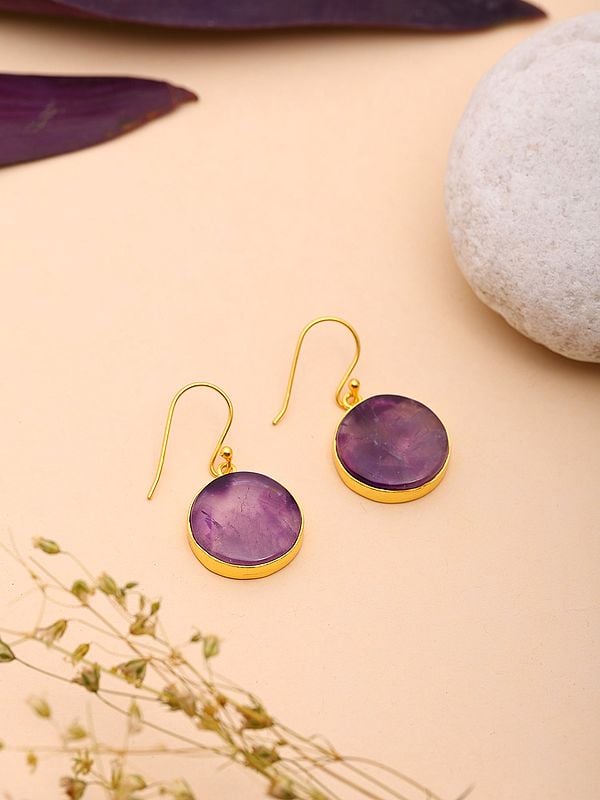 exotic india Round Shape Star Amethyst Hook Earrings 