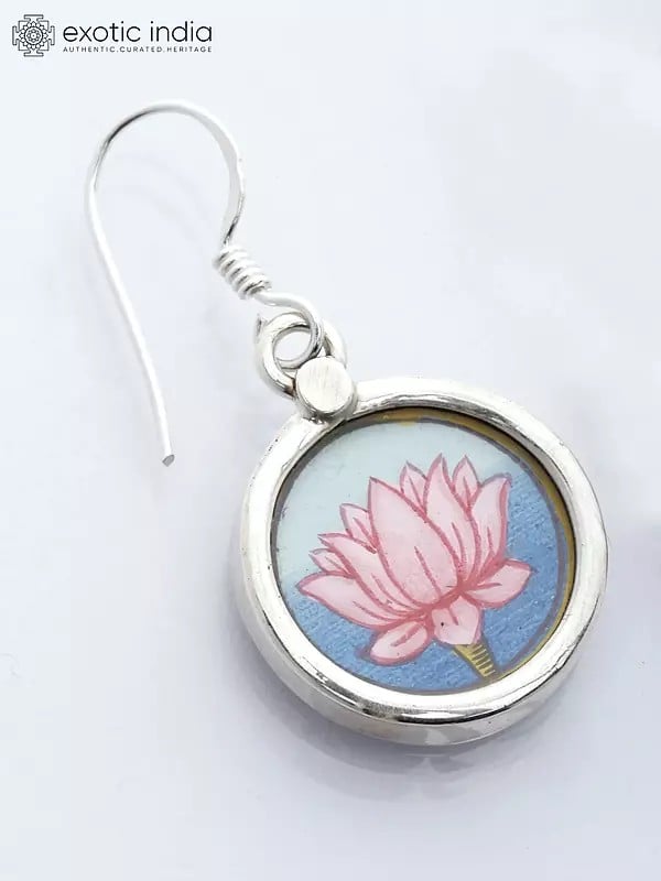 Exotic India Round Shape Sterling Silver Lotus Design Earrings 