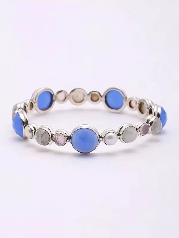 Exotic India Round Shaped Faceted Multi Gemstone Bracelet 