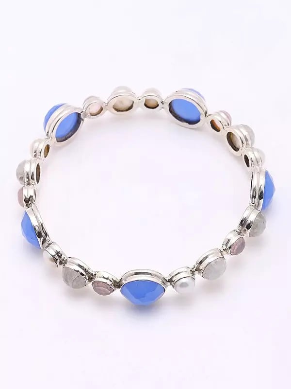 Exotic India Round Shaped Faceted Multi Gemstone Bracelet 