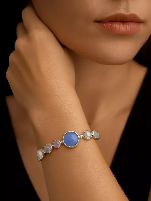 exotic india Round Shaped Faceted Multi Gemstone Bracelet 