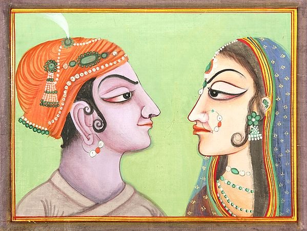exotic india Royal Couple Painting | Rajasthani Artwork 