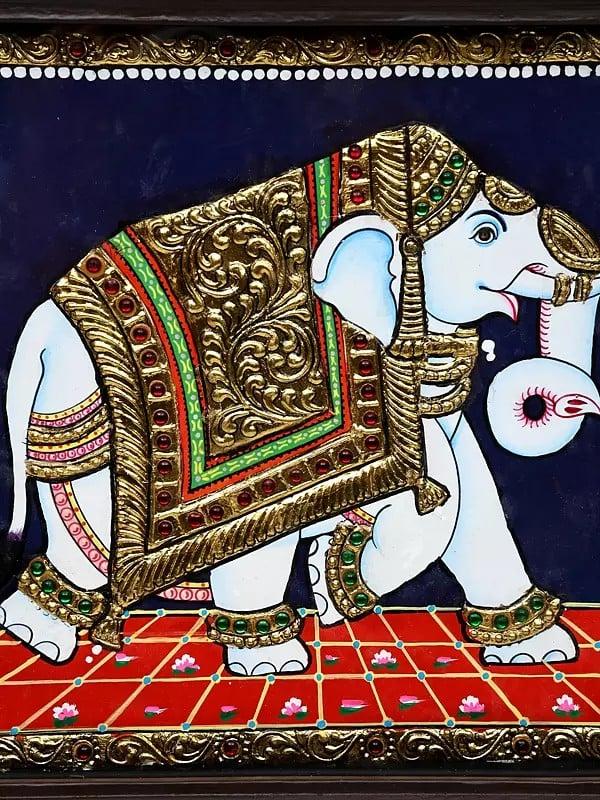 Exotic India Royal Elephant | 24 Karat Gold Work | Framed Tanjore Painting
