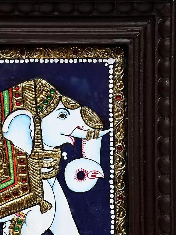 Exotic India Royal Elephant | 24 Karat Gold Work | Framed Tanjore Painting