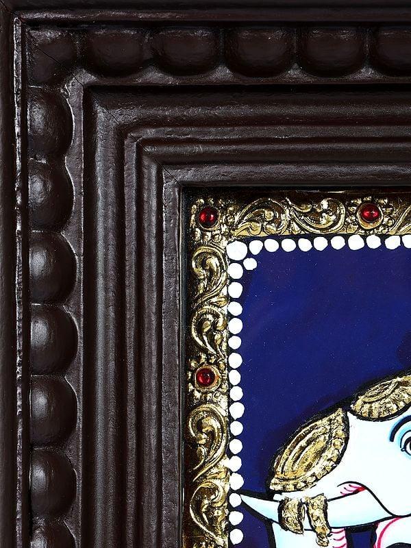 Exotic India Royal Elephant | 24 Karat Gold Work | Framed Tanjore Painting