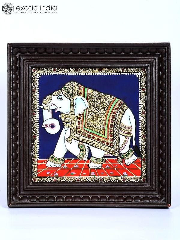 exotic india Royal Elephant | 24 Karat Gold Work | Framed Tanjore Painting