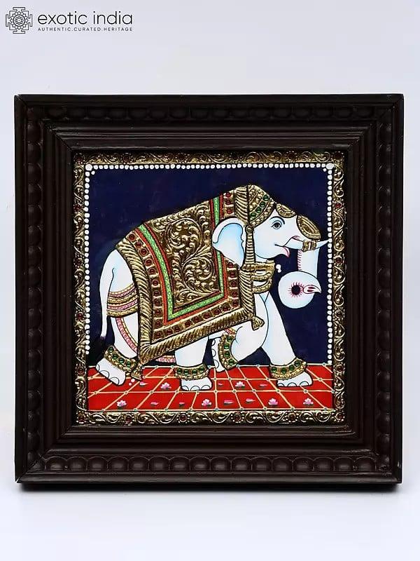 exotic india Royal Elephant | 24 Karat Gold Work | Framed Tanjore Painting