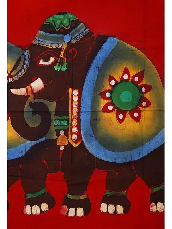 Exotic India Royal Indian Elephants Batik Painting On Cotton 