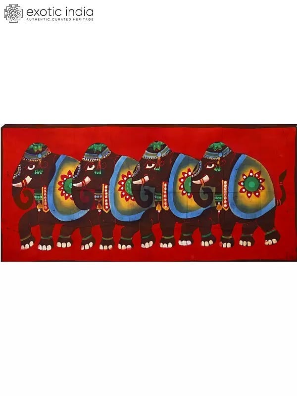 exotic india Royal Indian Elephants Batik Painting on Cotton