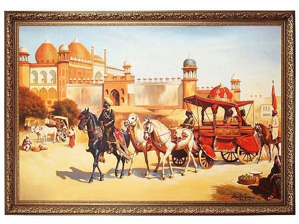 exotic india Royal Procession In Front of The Jama Masjid | Without Frame | Oil Painting on Canvas