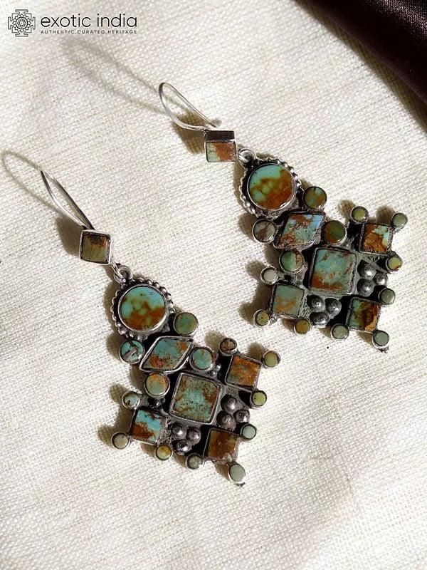 Exotic India Royston Turquoise Hook Earrings | Sterling Silver Jewelry 