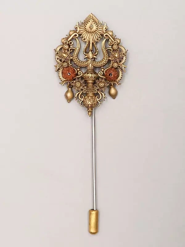 Exotic India Rudraksha Trishul Lapel Pin And Brooch Set 