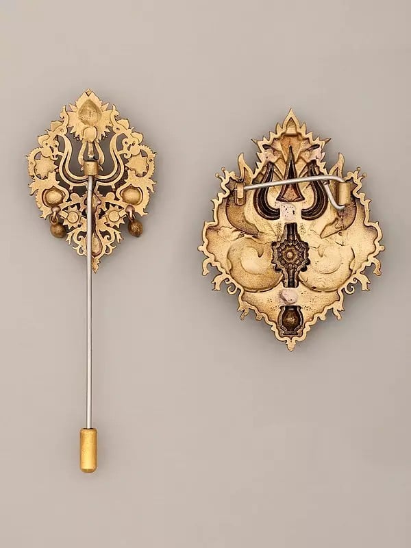Exotic India Rudraksha Trishul Lapel Pin And Brooch Set 