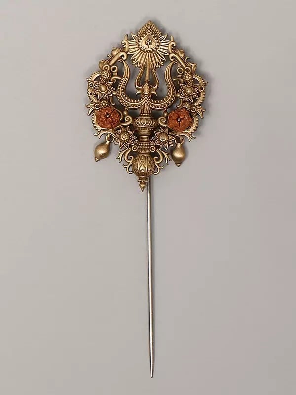 Exotic India Rudraksha Trishul Lapel Pin And Lord Shiva Brooch Set 