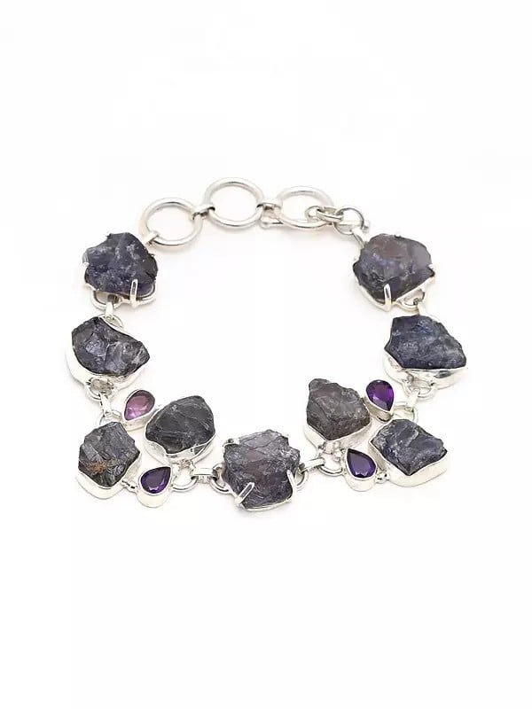 exotic india Rugged Tanzanite Toggle Clasp Lock Bracelet with Faceted Amethyst 