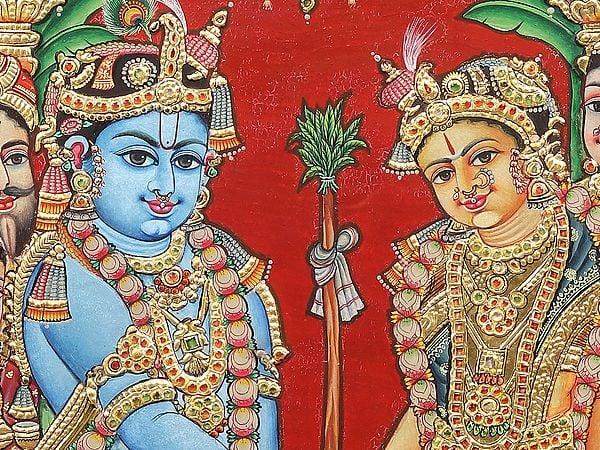 Exotic India Rukmini Kalyanam Tanjore Painting With Teakwood Frame