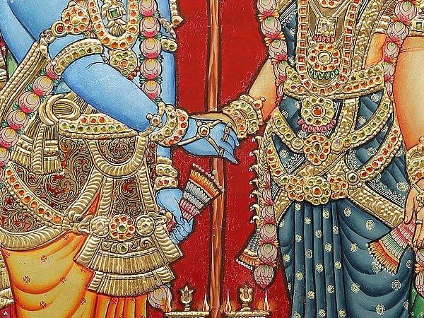 Exotic India Rukmini Kalyanam Tanjore Painting With Teakwood Frame