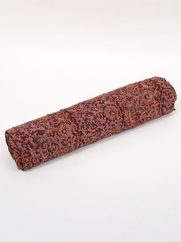 Exotic India Rusty-Maroon Pure Cotton Fabric With Kalamkari Block Print
