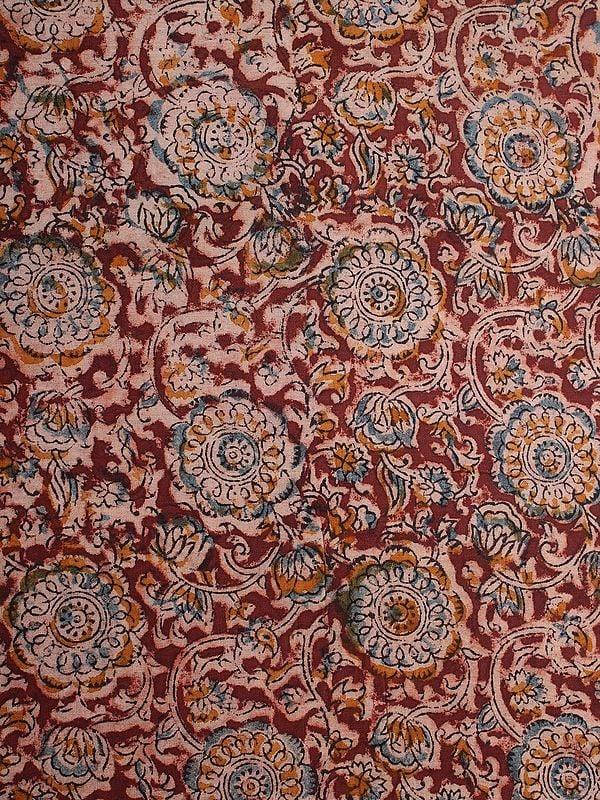 Exotic India Rusty-Red Pure Cotton Kalamkari Block Printed Fabric 
