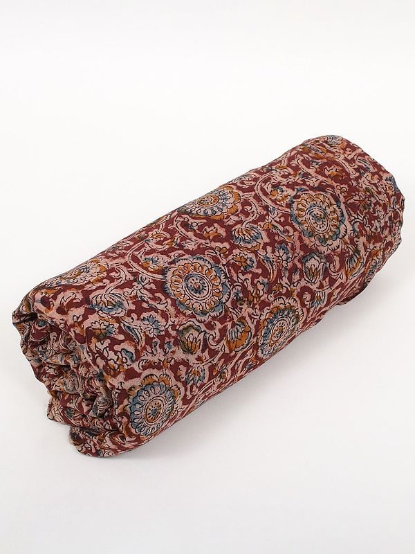 Exotic India Rusty-Red Pure Cotton Kalamkari Block Printed Fabric 