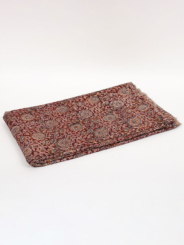 exotic india Rusty-Red Pure Cotton Kalamkari Block Printed Fabric 