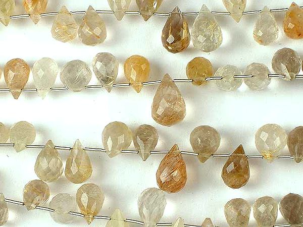 exotic india Rutilated Quartz Faceted Drops | Gemstone Beads