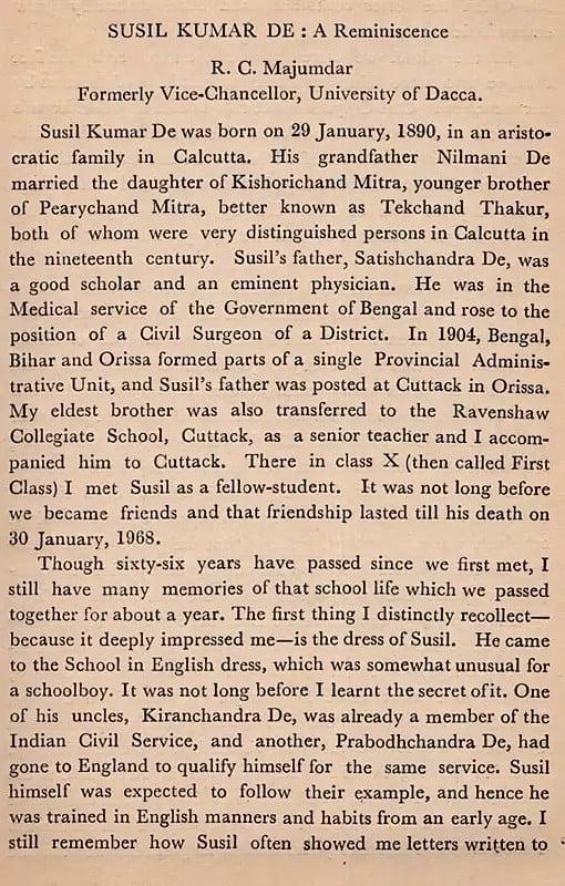 Exotic India S. K. De Memorial Volume (An Old And Rare Book) 