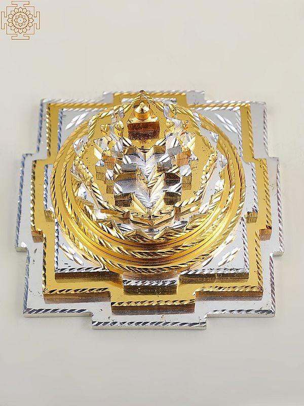 exotic india Sacred Multi-pyramid Brass Maha Meru Shri Yantra 