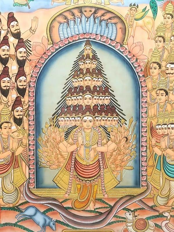 Exotic India Sadashiva - The Eternal Form Of Lord Shiva | Framed Tanjore Painting With Gold Work 