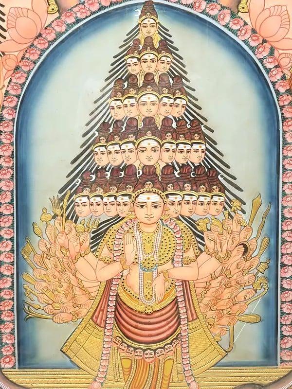 Exotic India Sadashiva - The Eternal Form Of Lord Shiva | Framed Tanjore Painting With Gold Work 