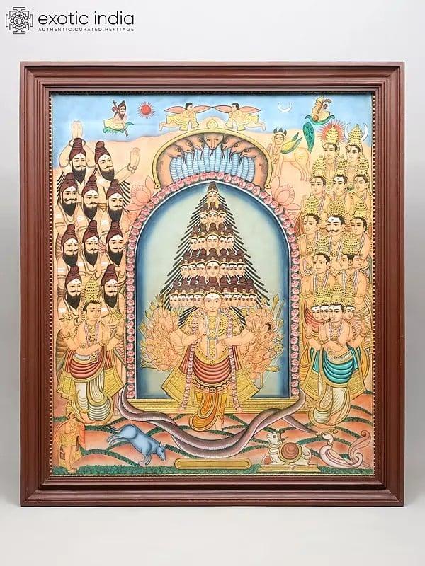 exotic india Sadashiva - The Eternal Form of Lord Shiva | Framed Tanjore Painting with Gold Work 