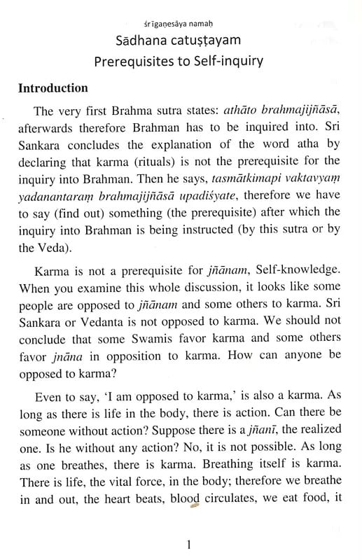Exotic India Sadhana Catustayam- Prerequisites To Self-inquiry (with An Essay On The Theory Of Cause And Effect) 