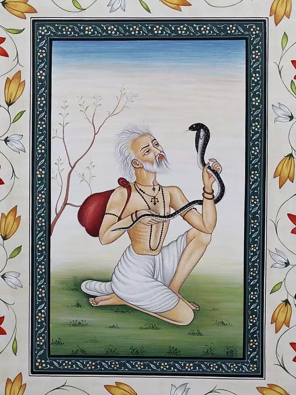 Exotic India Sadhu With A Serpent | Watercolor Painting 