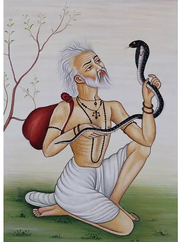 Exotic India Sadhu With A Serpent | Watercolor Painting 