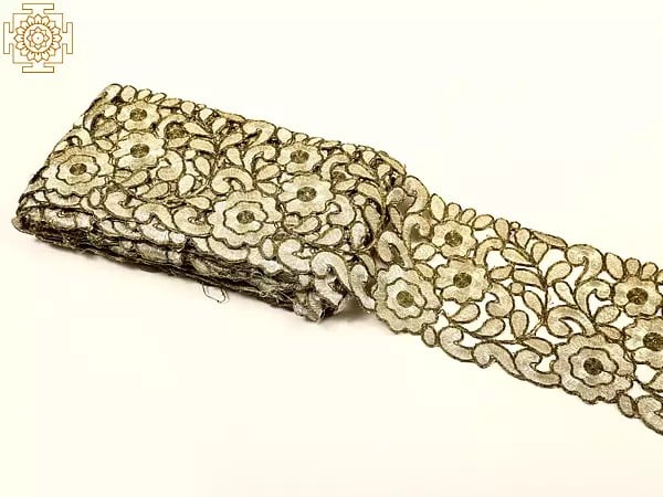 Exotic India Sahara-Sun Zardozi Border With Floral Cut Work 
